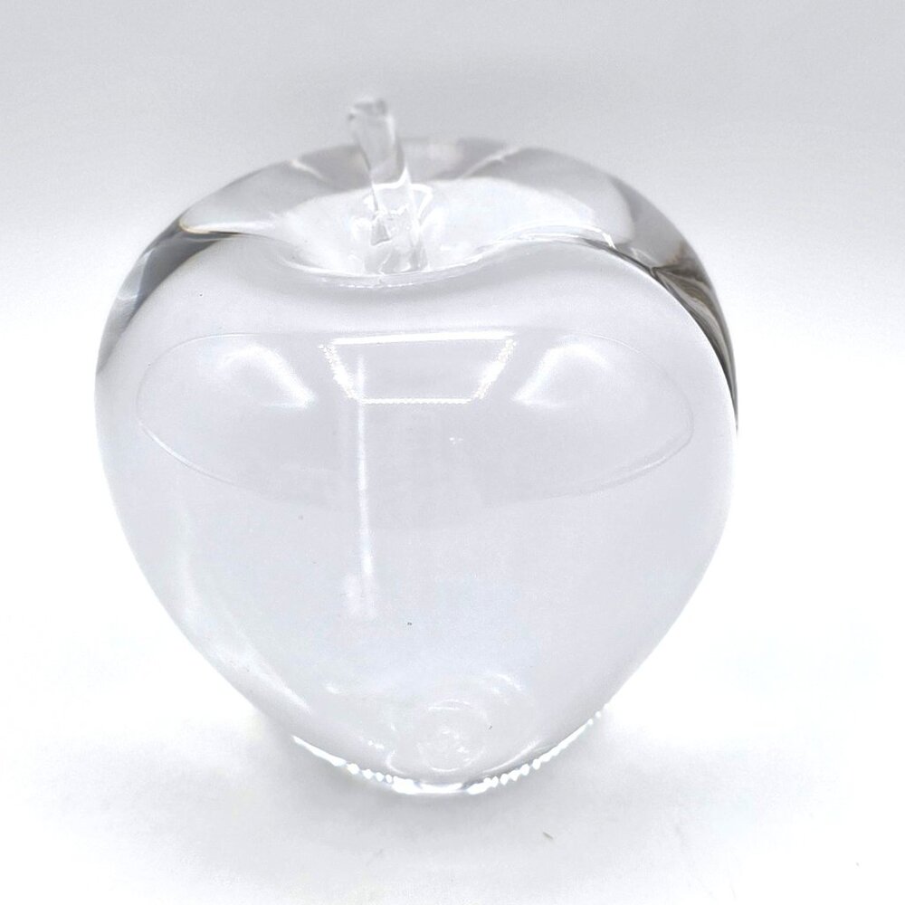 Vintage Wedgwood England Clear Art Glass Apple Paperweight Signed Bottom Pics